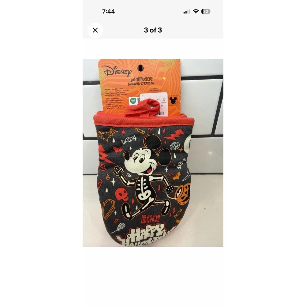 Disney Mickey Mouse Skeleton  Happy Halloween 2 Pack Silicone Mini Oven Mitts